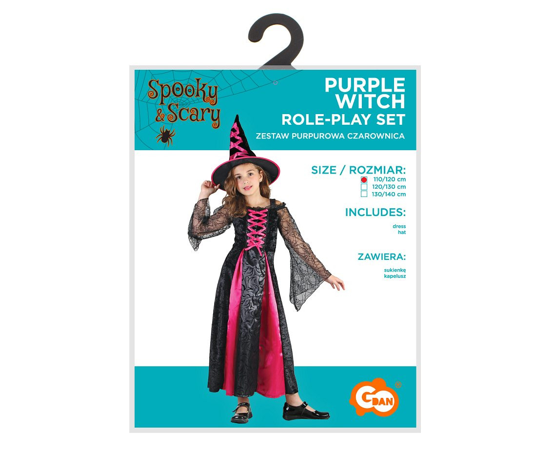 Role play-set for child Purple Witch (dress, hat), size 110/120 cm EOL