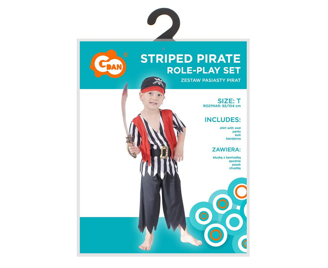 Role play-set for child Striped Pirate (shirt with vest, pants, belt, bandanna), size 92/104 cm