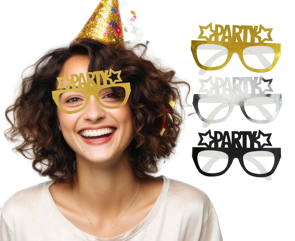 B&C Paper Glasses Party, black, silver, gold, 6 pcs.