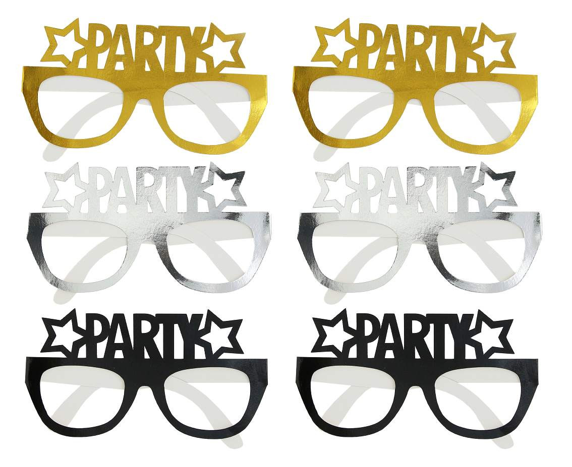 B&C Paper Glasses Party, black, silver, gold, 6 pcs.