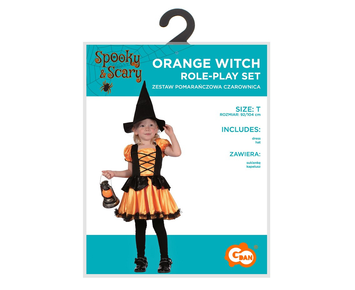 Role play-set for child Orange Witch (dress, hat), size 92/104 cm