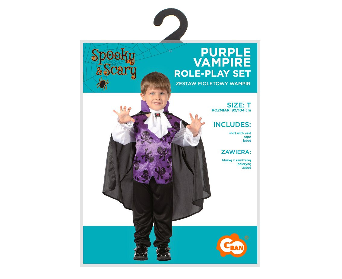Role play-set for child Purple Vampire (shirt with vest, cape, jabot), size 92/104 cm