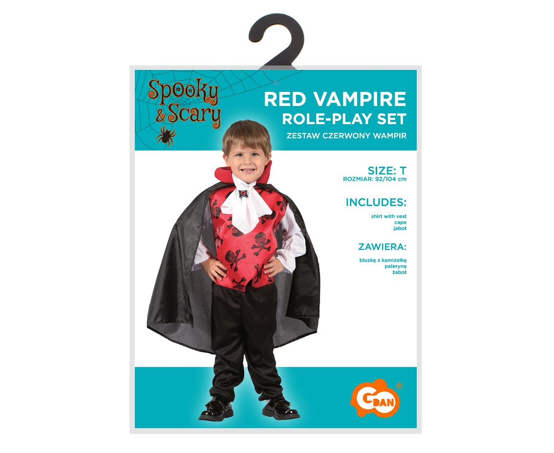 Role play-set for child Red Vampire (shirt with vest, cape, jabot), size 92/104 cm