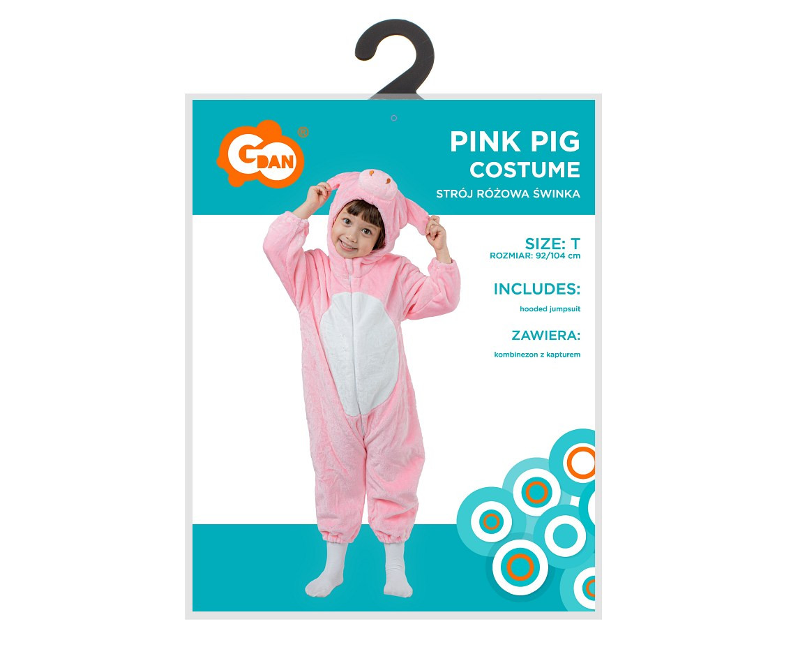Costume for child Pink Pig (hooded jumpsuit), size 92/104 cm