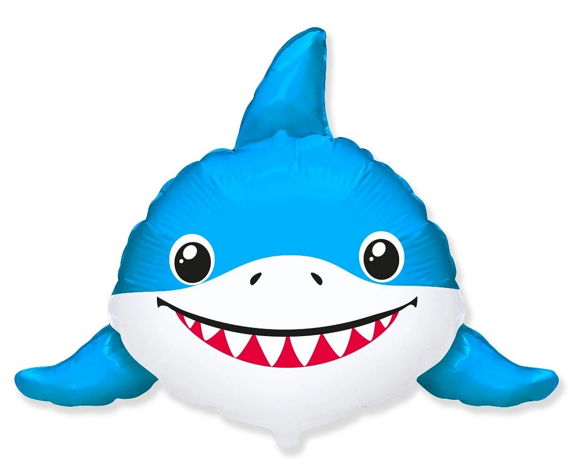 Foil balloon 24" FX - Smiling shark (head),  unpacked (flat)
