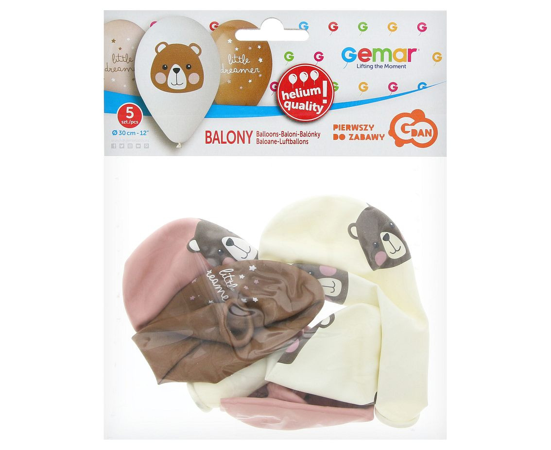 Balloons Gemar 12", pastel premkum helium dreamer teddy bear, 5pcs
