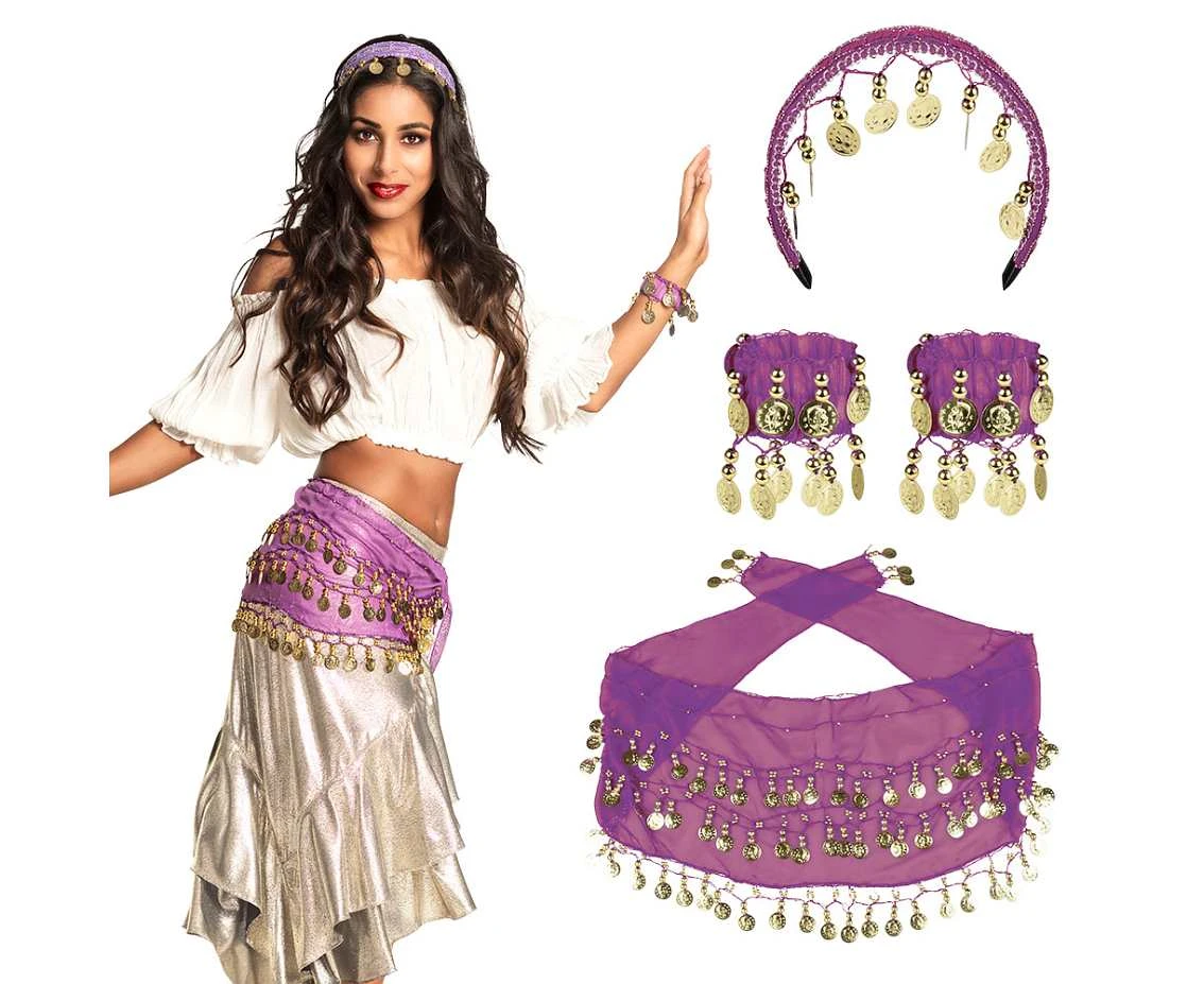 Gypsy Costume Set (purple headband, 2 bracelets, belt)