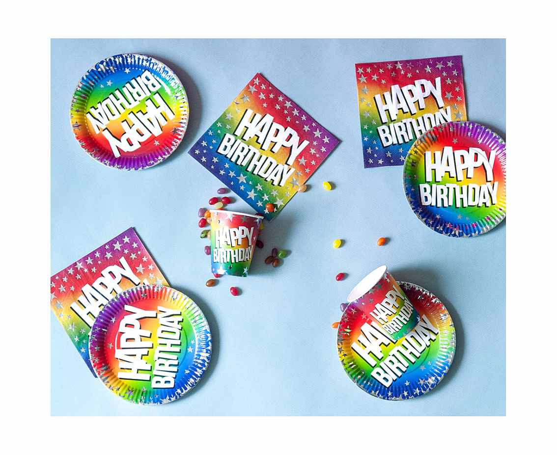 Paper cups 'Rainbow Happy Birthday', 250 ml, 10 pcs.