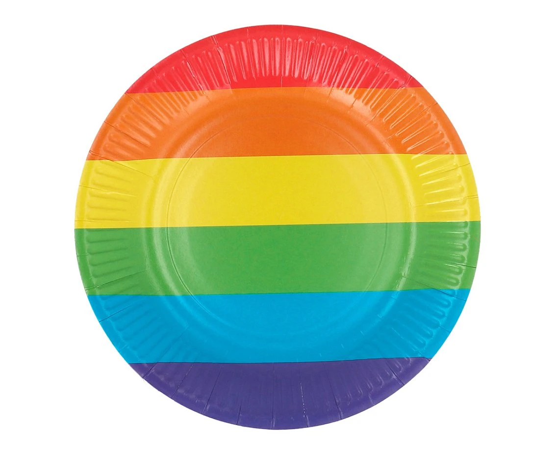 Rainbow paper plates, 23 cm, 8 pcs.
