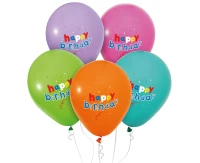 Happy Birthday balloons, pastel, 12"/ 5 pcs