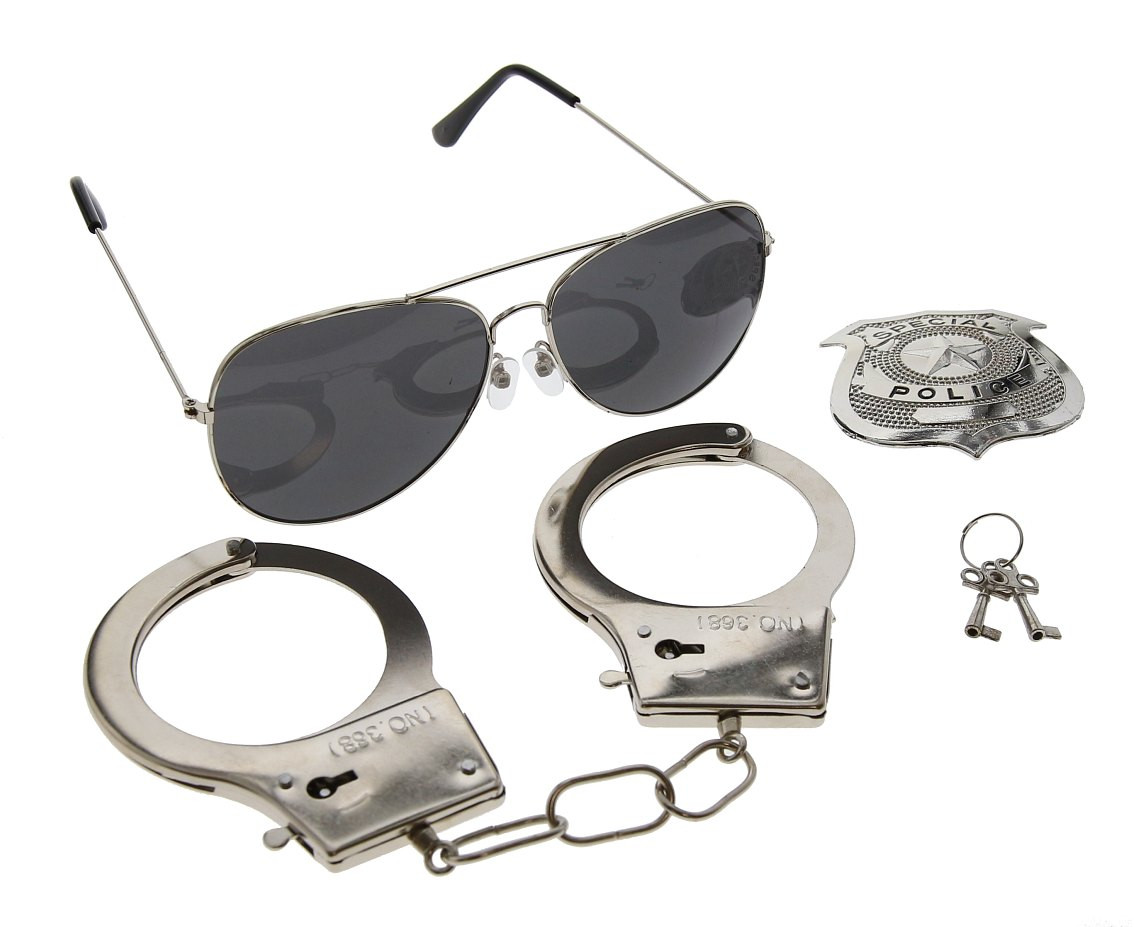 Role-play set Policeman (handcuffs, badge, glasses)