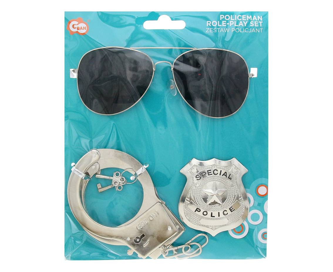 Role-play set Policeman (handcuffs, badge, glasses)