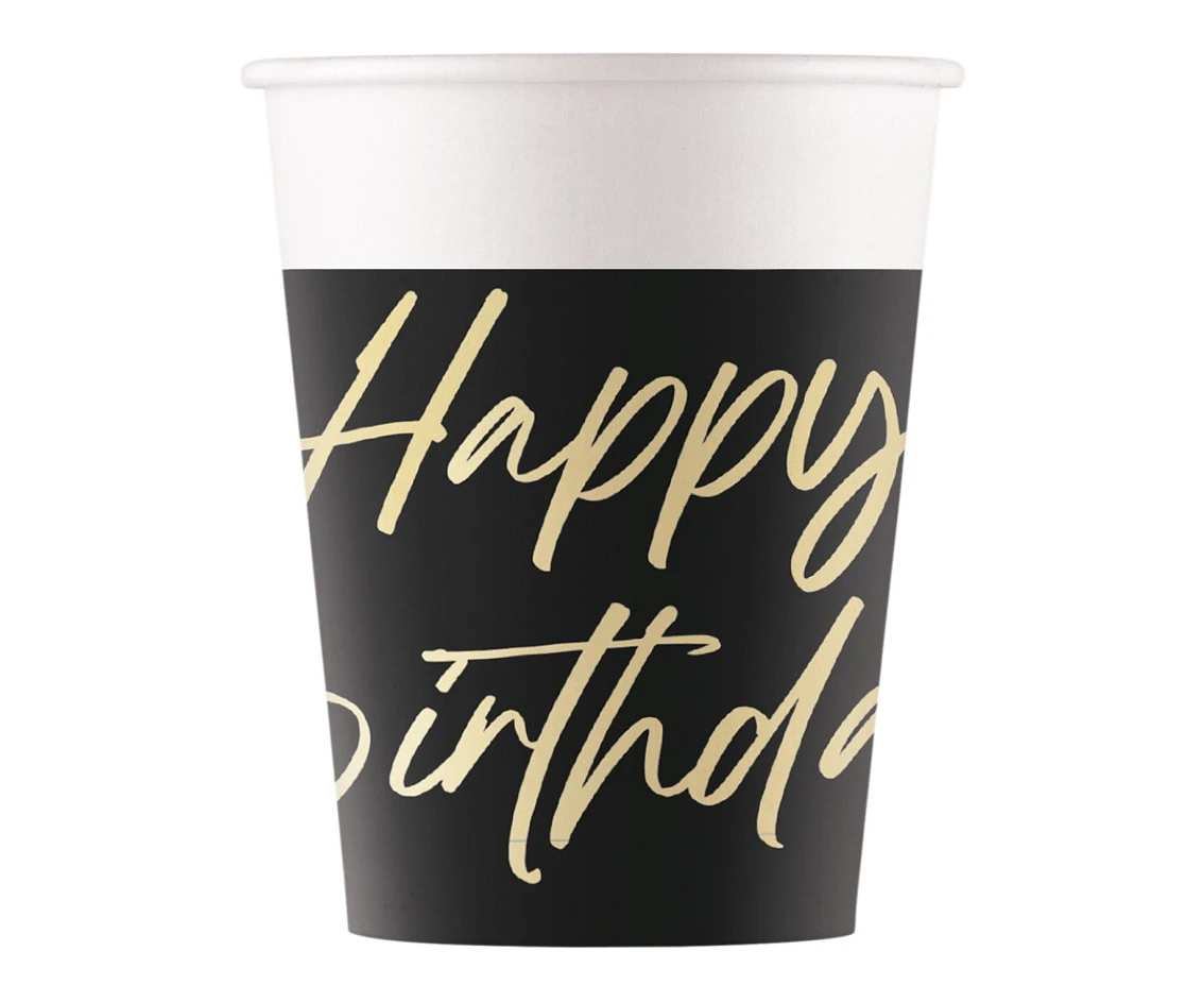 Paper cups Elegant Happy Birthday, Decorata, FSC, 200 ml, 8 pcs
