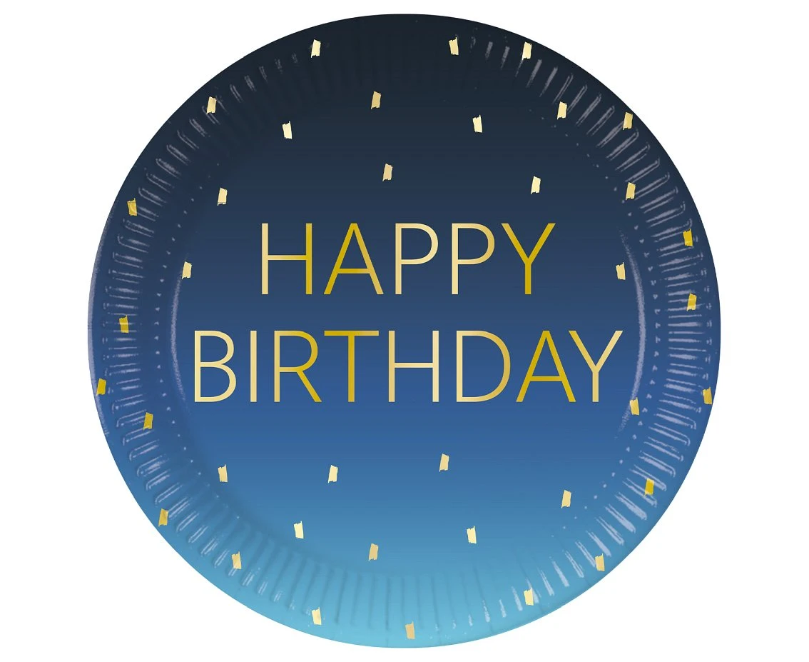 Paper plates Blue Happy Birthday, Decorata, FSC, 23 cm, 8 pcs EOL
