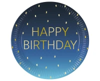 Paper plates Blue Happy Birthday, Decorata, FSC, 23 cm, 8 pcs EOL