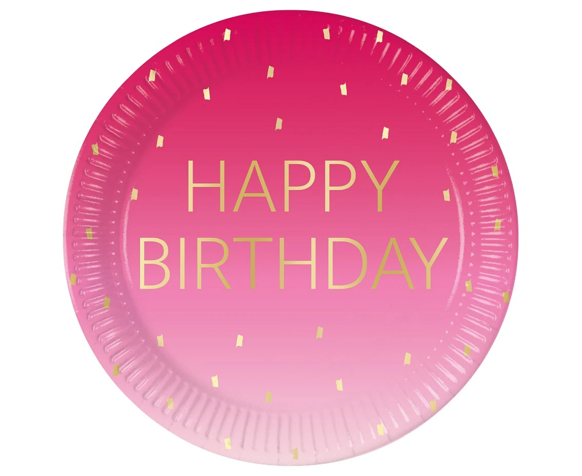 Paper plates Pink Happy Birthday, Decorata, FSC, 23 cm, 8 pcs EOL