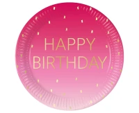 Paper plates Pink Happy Birthday, Decorata, FSC, 23 cm, 8 pcs EOL
