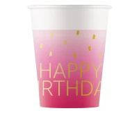 Paper cups Pink Happy Birthday, Decorata, FSC, 200 ml, 8 pcs EOL
