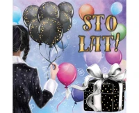 Greeting card KW with black balloons,  1 pc EOL