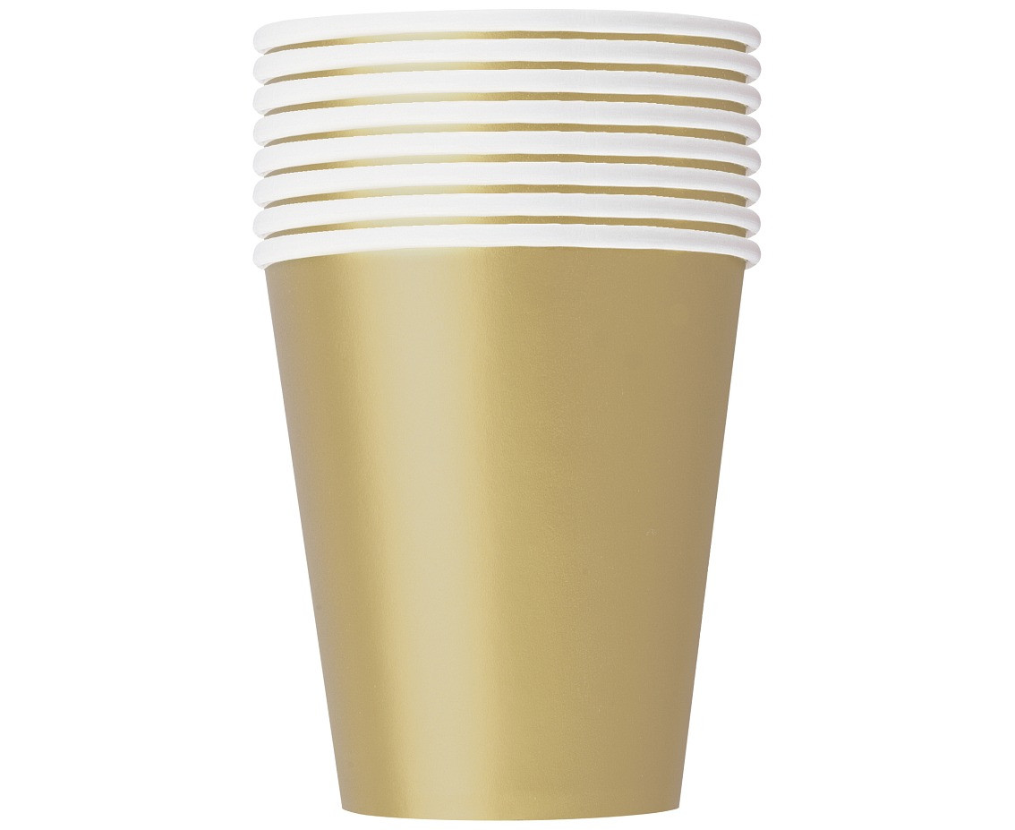 Paper cups, gold, 270 ml, 8 pcs