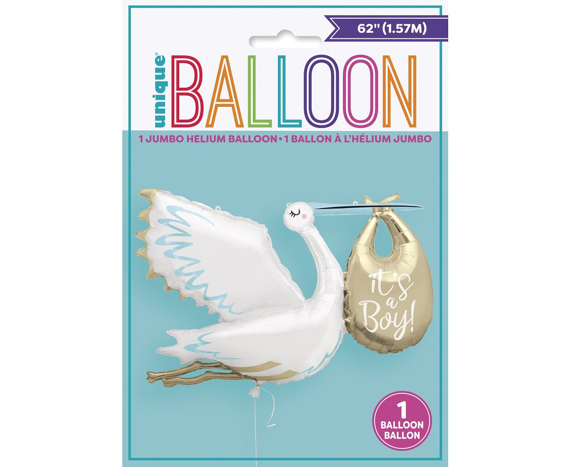 Foil balloon 62" - stork  "It's a boy"