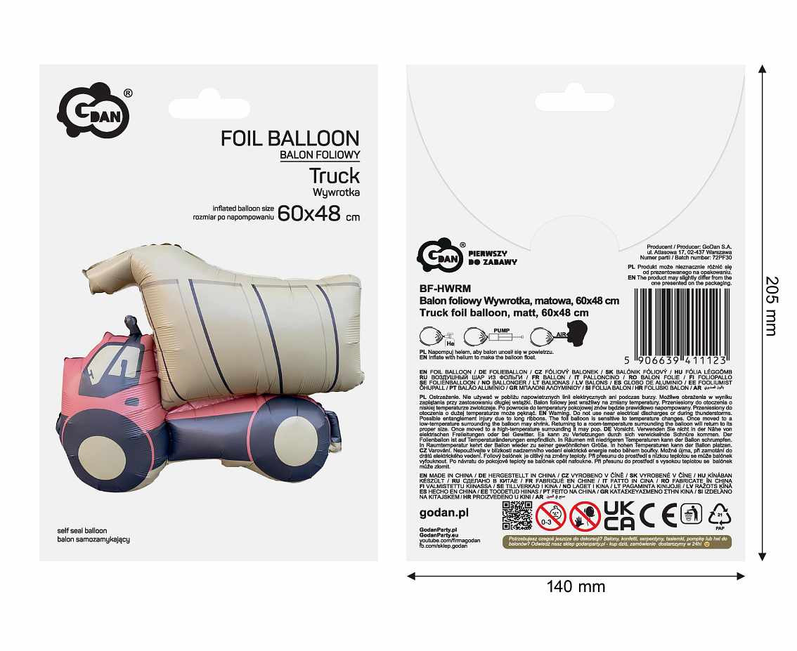 Truck foil balloon, matt, 60x48 cm