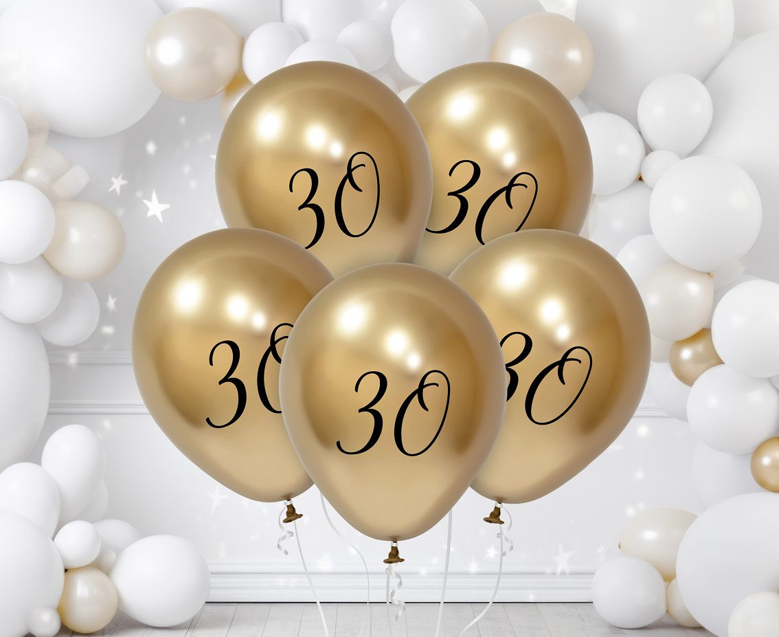 Balloons B&C 12",  30th birthday, platinum light gold, 5pcs