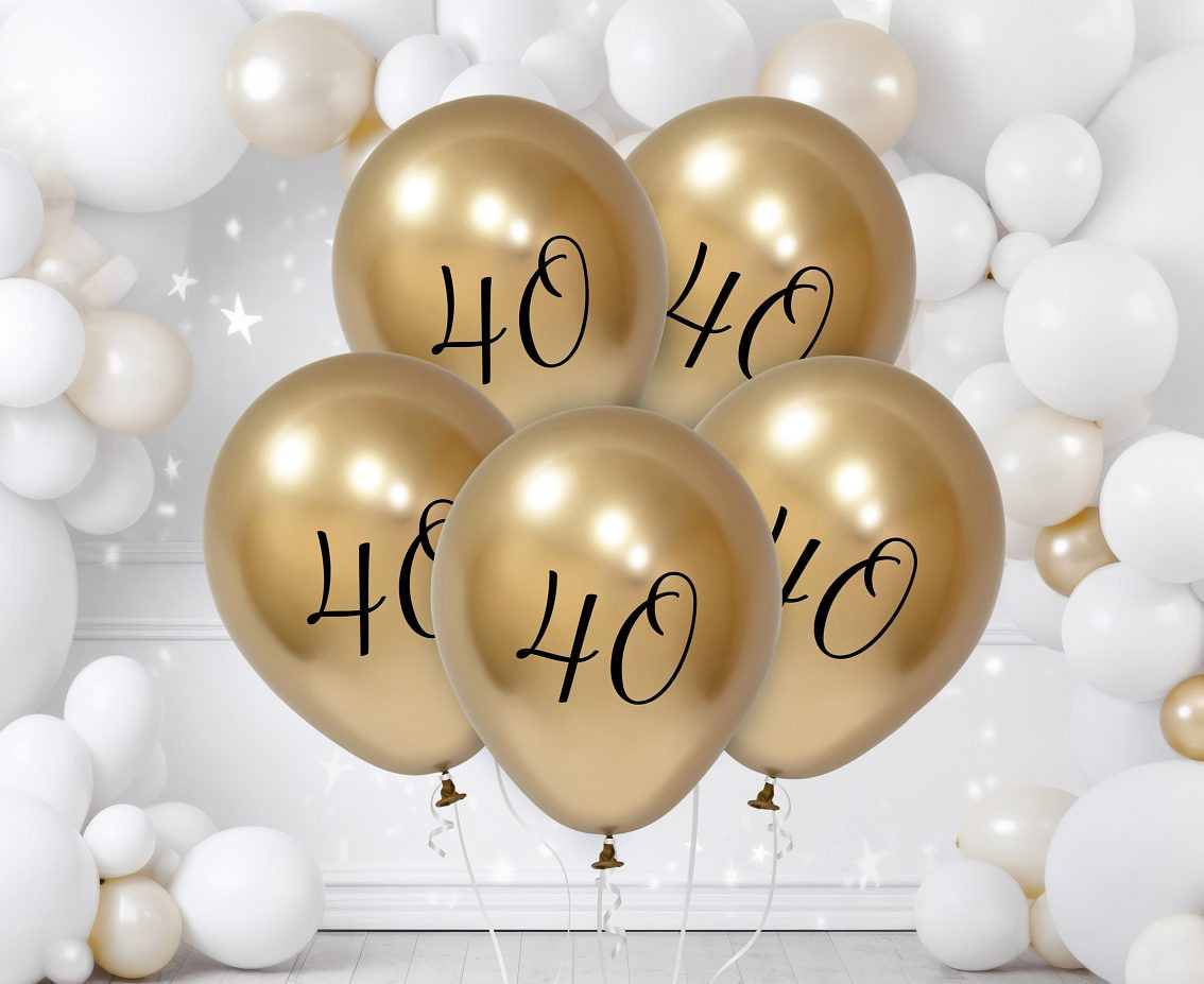 Balloons B&C 12",  40th birthday, platinum light gold, 5pcs