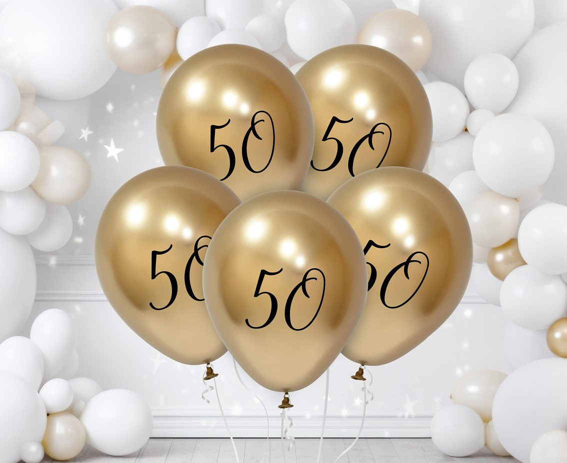 Balloons B&C 12", 50th birthday, platinum light gold, 5pcs