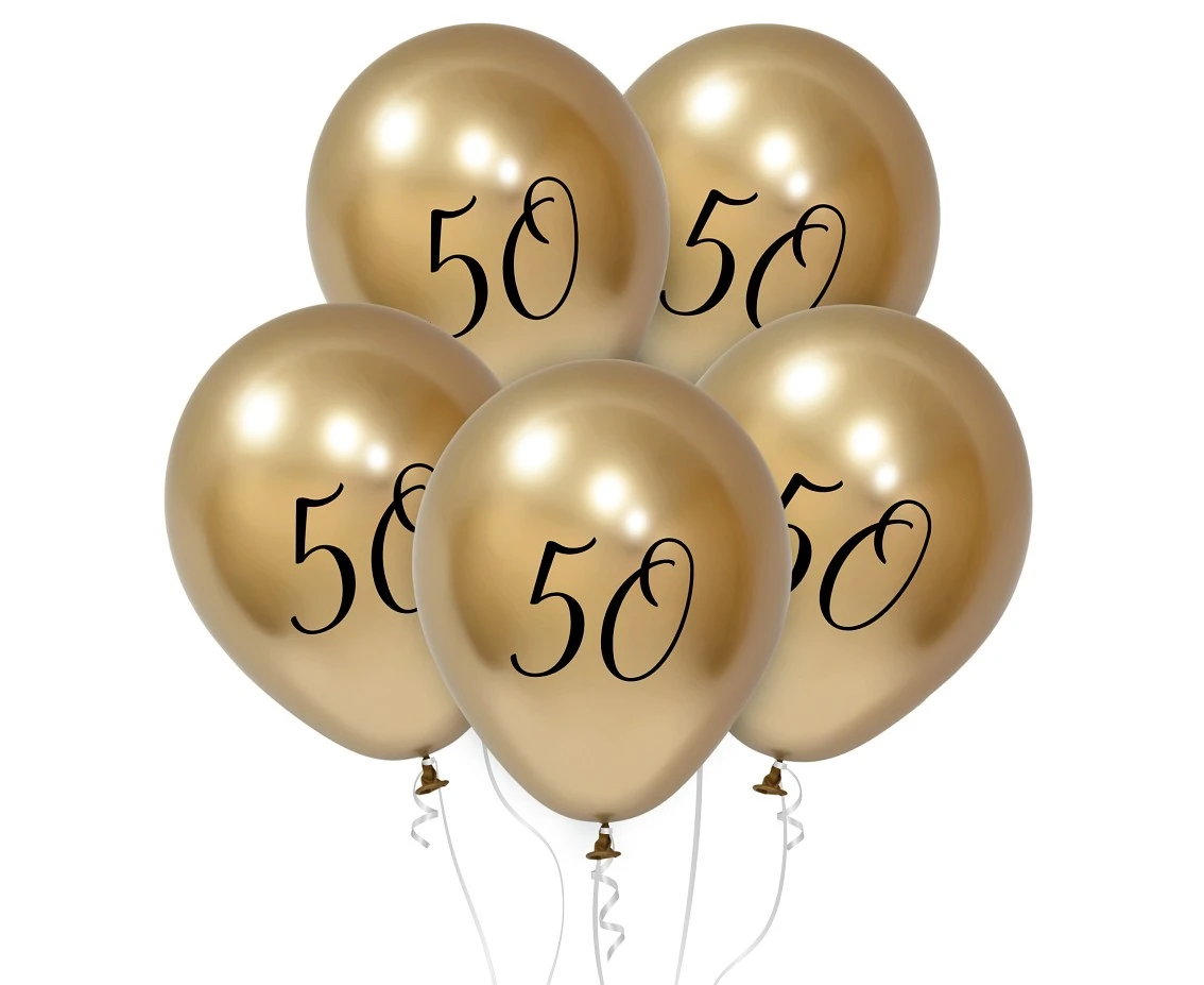 Balloons B&C 12", 50th birthday, platinum light gold, 5pcs
