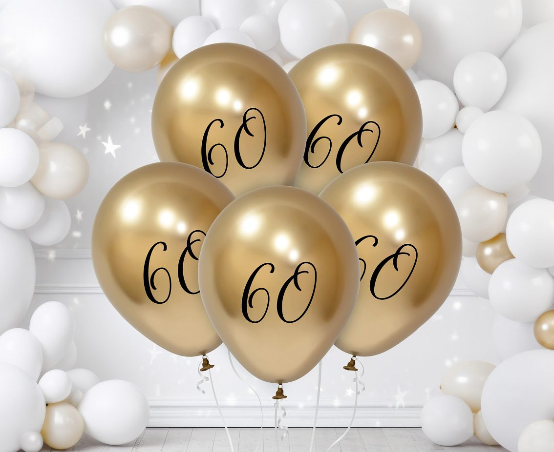 Balloons B&C 12",  60th bithday, platinum light gold, 5pcs