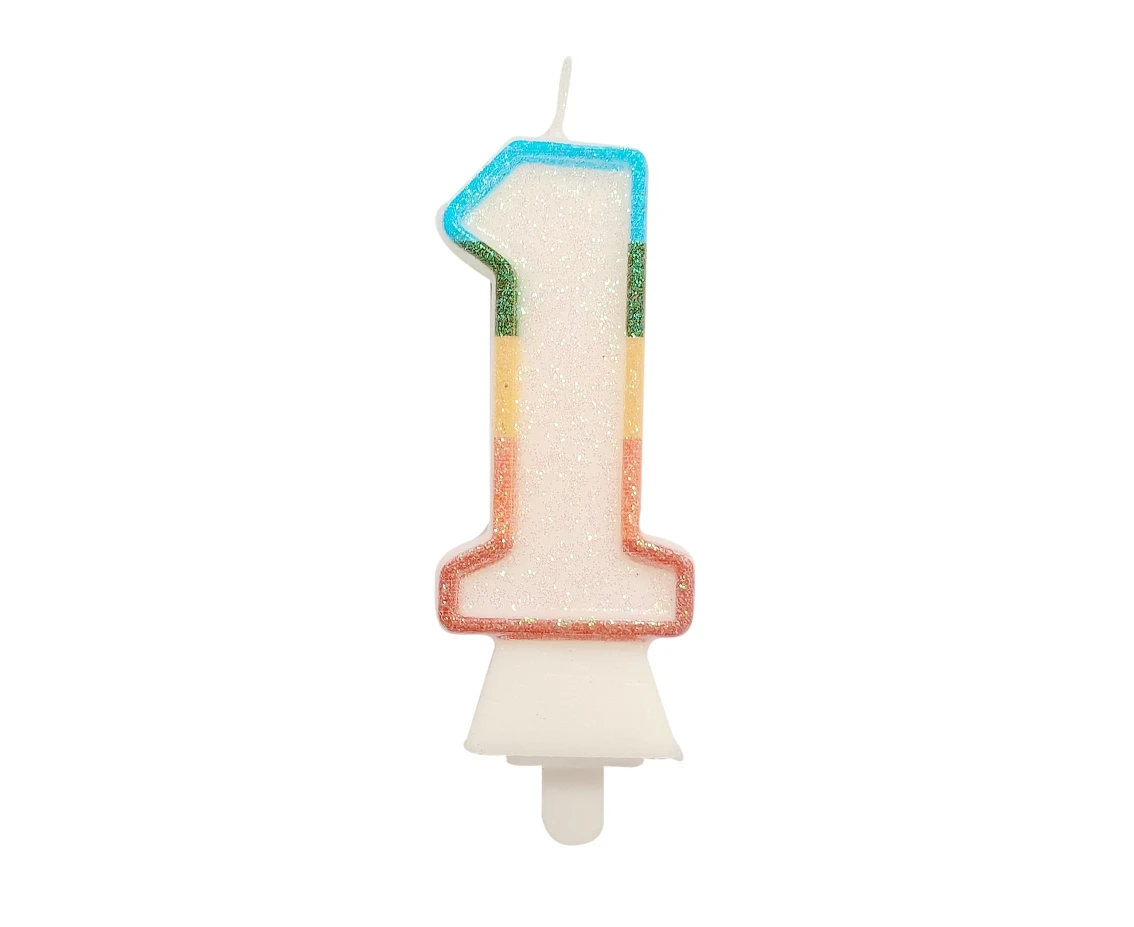 Digit candle "1", bio glitter, 8,5 cm