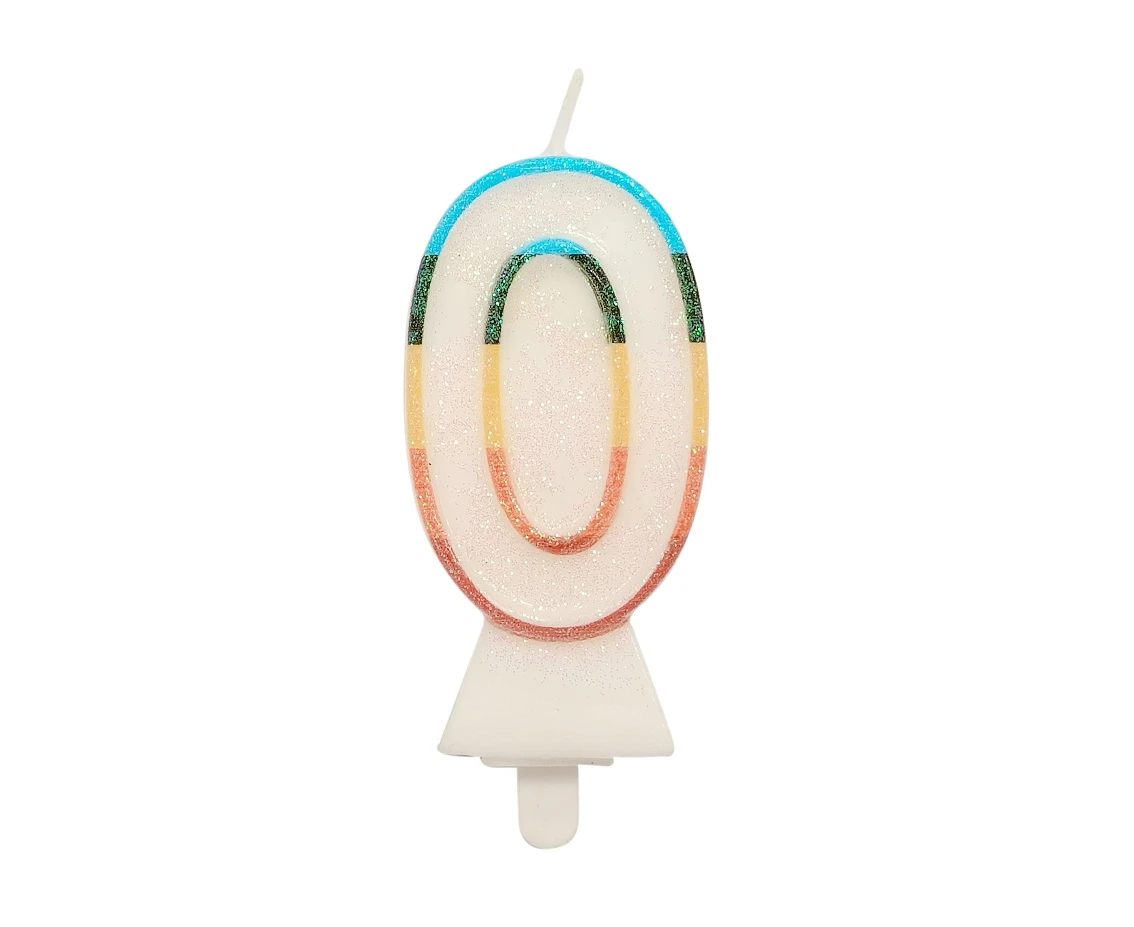Digit candle "0", bio glitter, 8,5 cm