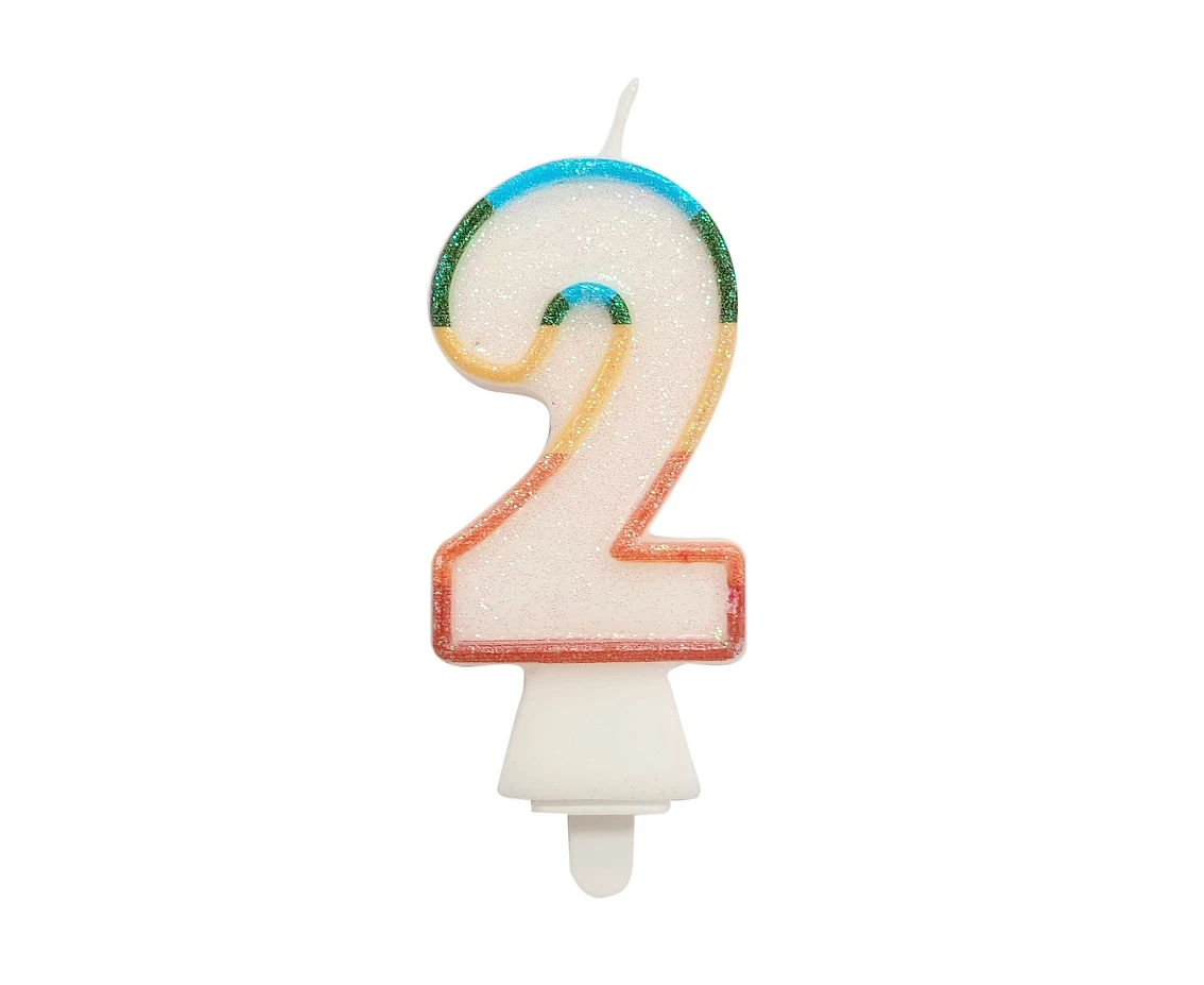 Digit candle "2", bio glitter, 8,5 cm