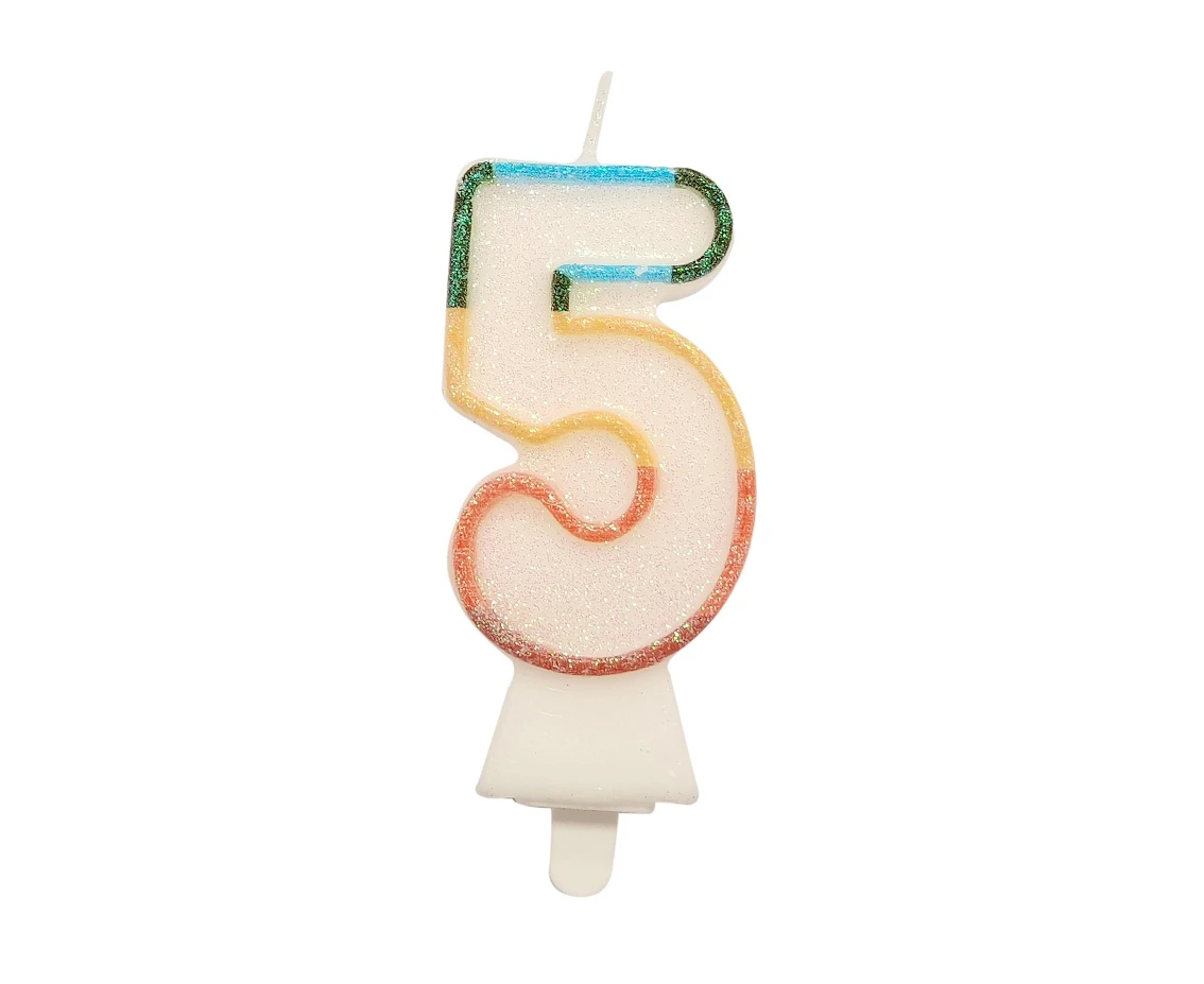 Digit candle "5", bio glitter, 8,5 cm