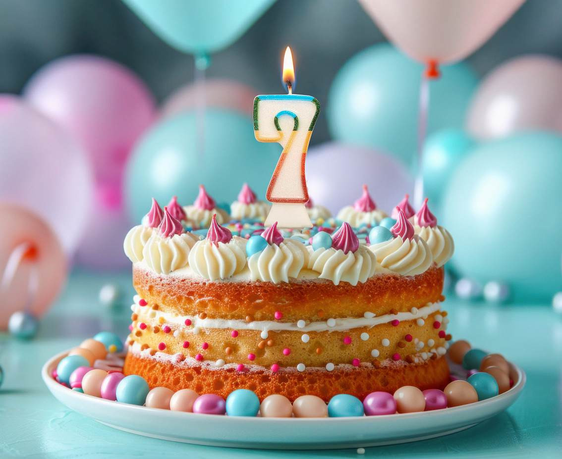 Digit candle "7", bio glitter, 8,5 cm