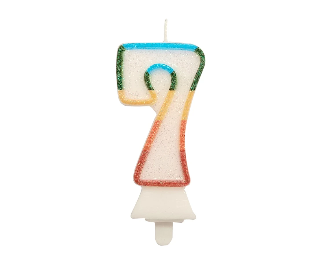 Digit candle "7", bio glitter, 8,5 cm