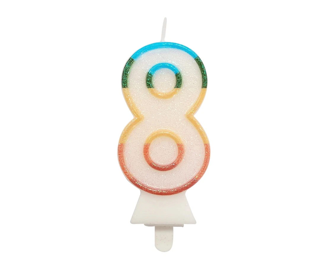Digit candle "8", bio glitter, 8,5 cm