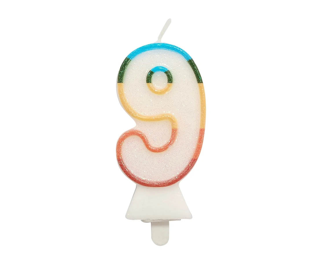 Digit candle "9", bio glitter, 8,5 cm