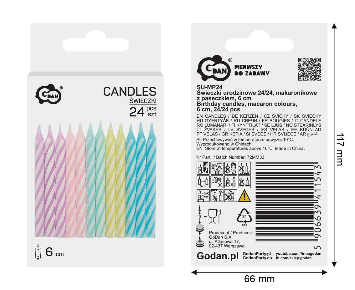 Birthday candles, macaron colours, 6 cm, 24/24 pcs