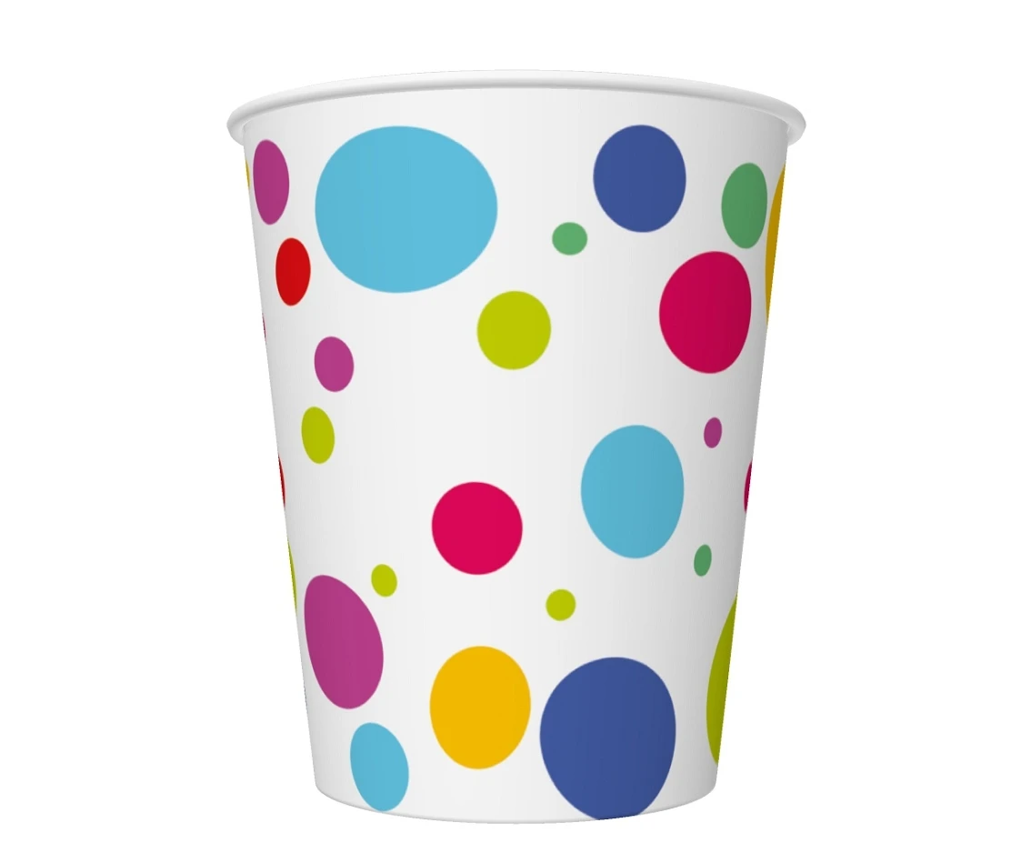 POLMAK Paper cups Happy B''Day Dots, 250 ml, 8 pcs