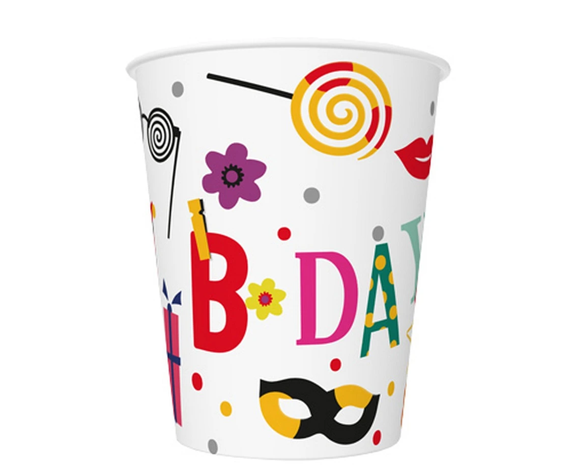 POLMAK Paper cups Funny B-day, 250 ml, 8 pcs
