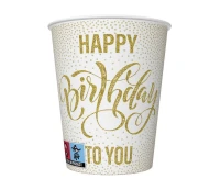 POLMAK Paper cups Happy Birthday Dotted Gold , 250 ml, 8 pcs