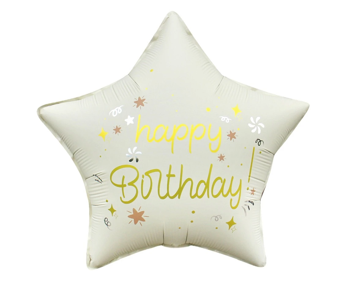 Foil balloon 18" Happy Birthday (matt white), star EOL