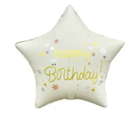 Foil balloon 18" Happy Birthday (matt white), star EOL
