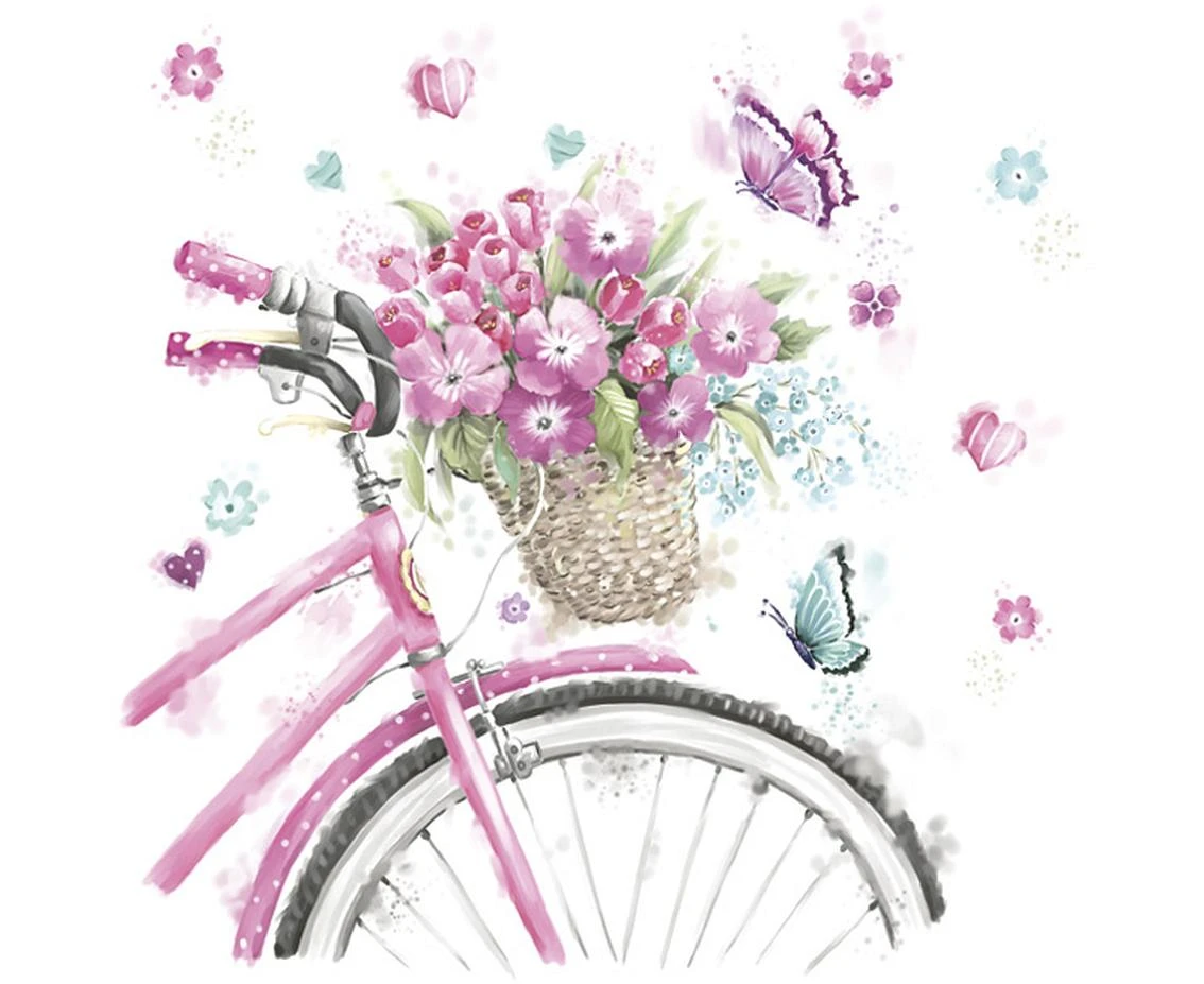 POLMAK Paper napkins Pink Bicycle with Basket, 33x33 cm, 20 pcs