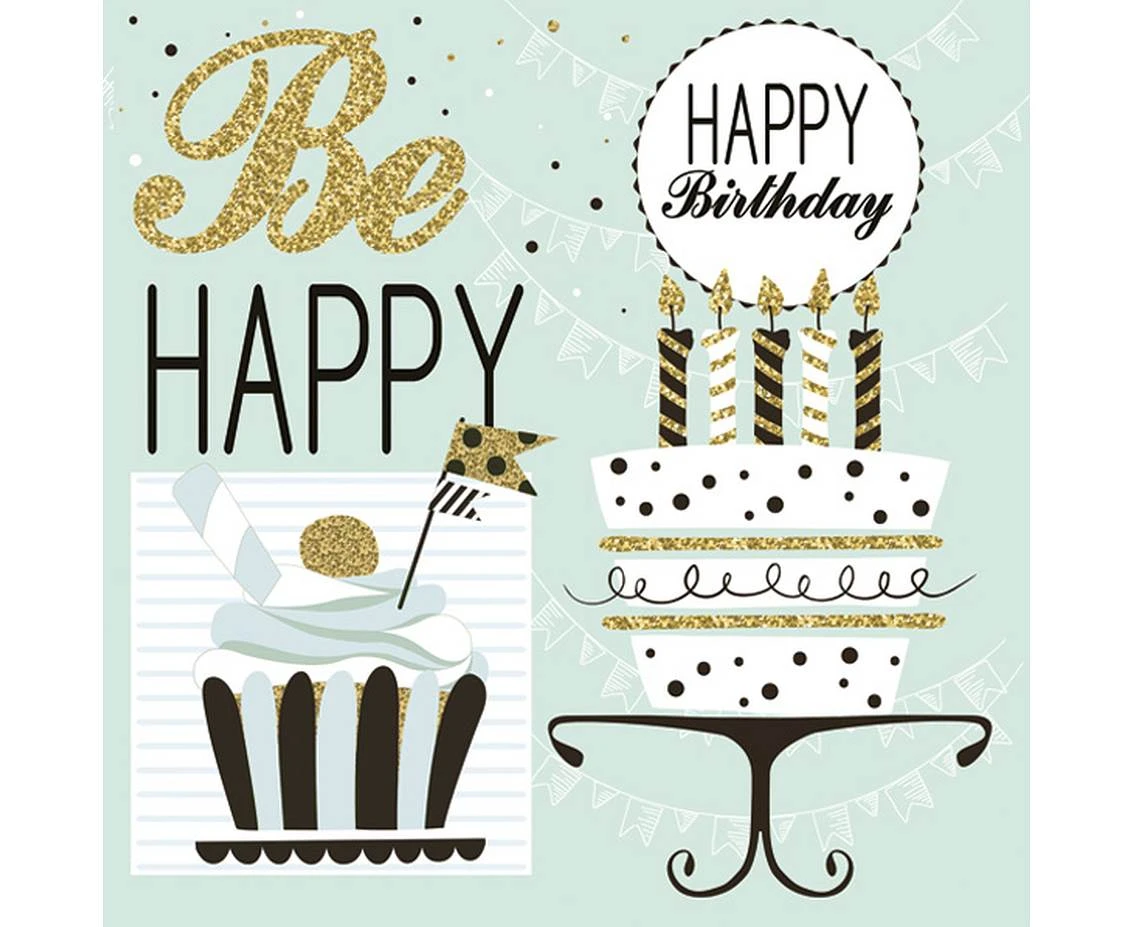 POLMAK Paper napkins Mint and Happy B-day, 33x33 cm, 20 pcs