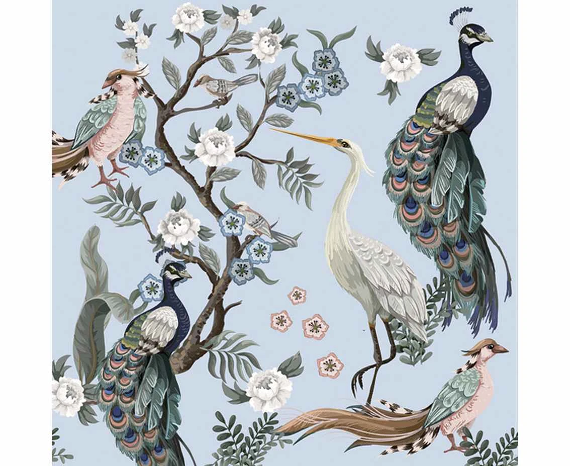POLMAK Paper napkins Peacocks and Heron in Garden on Blue, 33x33 cm, 20 pcs