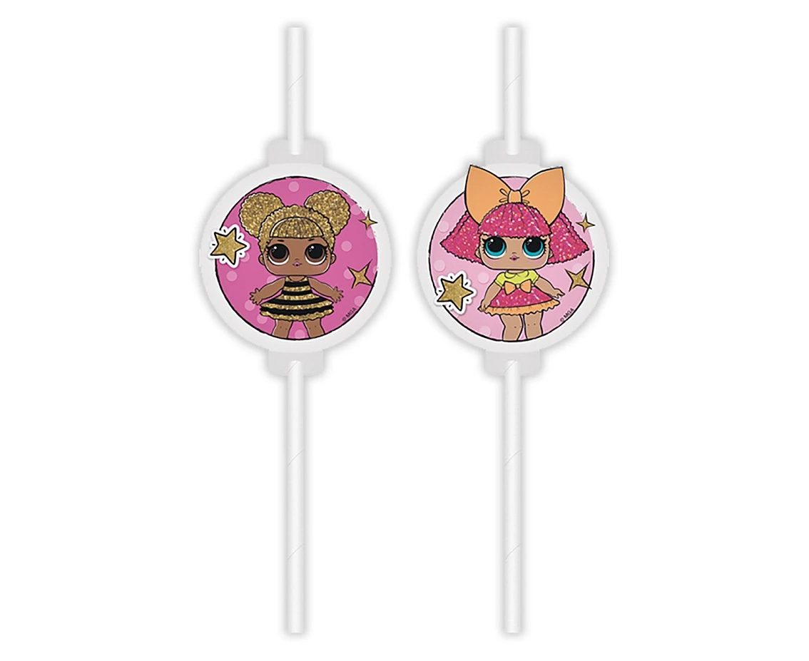 Paper straws with medallion LOL GLITTERATI, 4 pcs. EOL