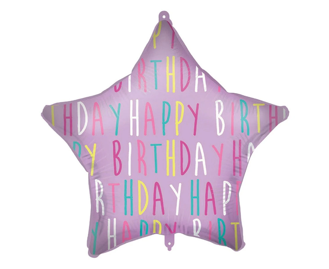 Happy Birthday Purple Star foil balloon, 46 cm